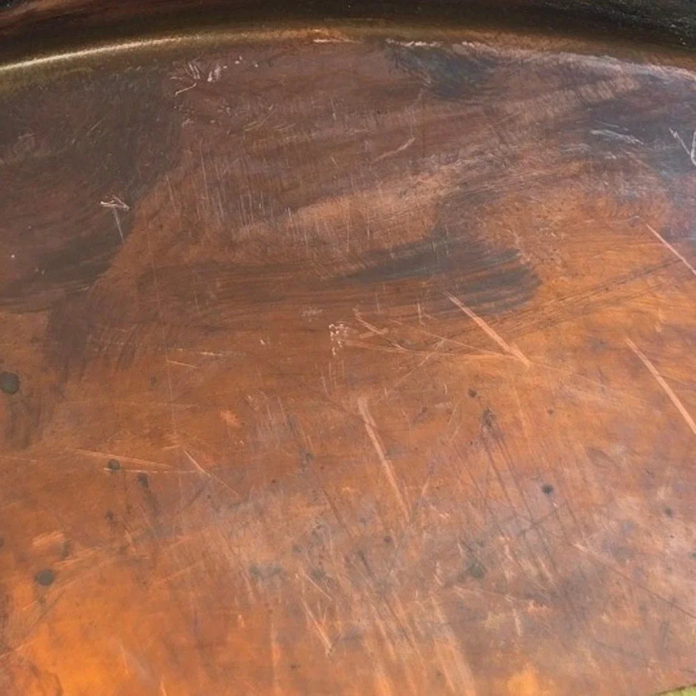Vintage Tinned Copper Frying Pan 9.5 Inch Skillet Wood Handle Brass Rivets